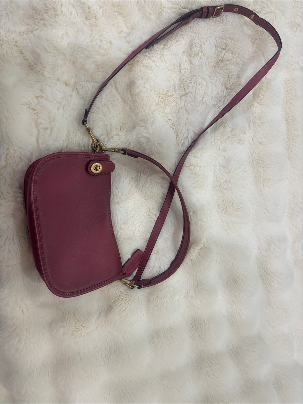 Coach Plum Leather Crossbody Saddle Bag with Gold Hardware